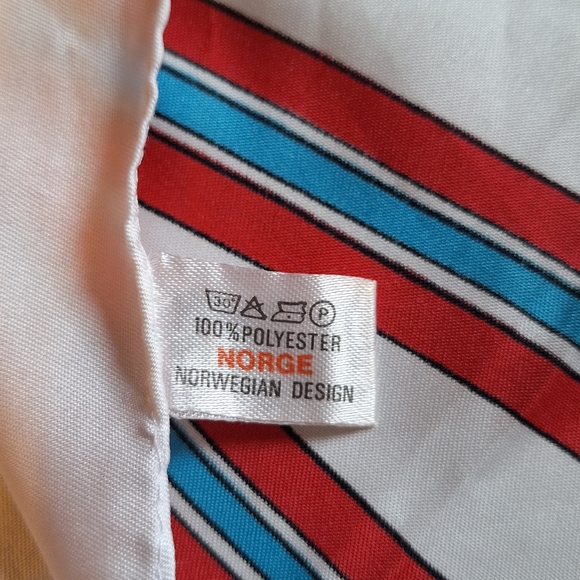 Norwegian Themed Souvenir Scarf By Hans Stub Collection with Red & Blue Accents - Picture 6 of 14